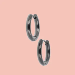 15mm Stainless Steel Hoop Earrings (Black)