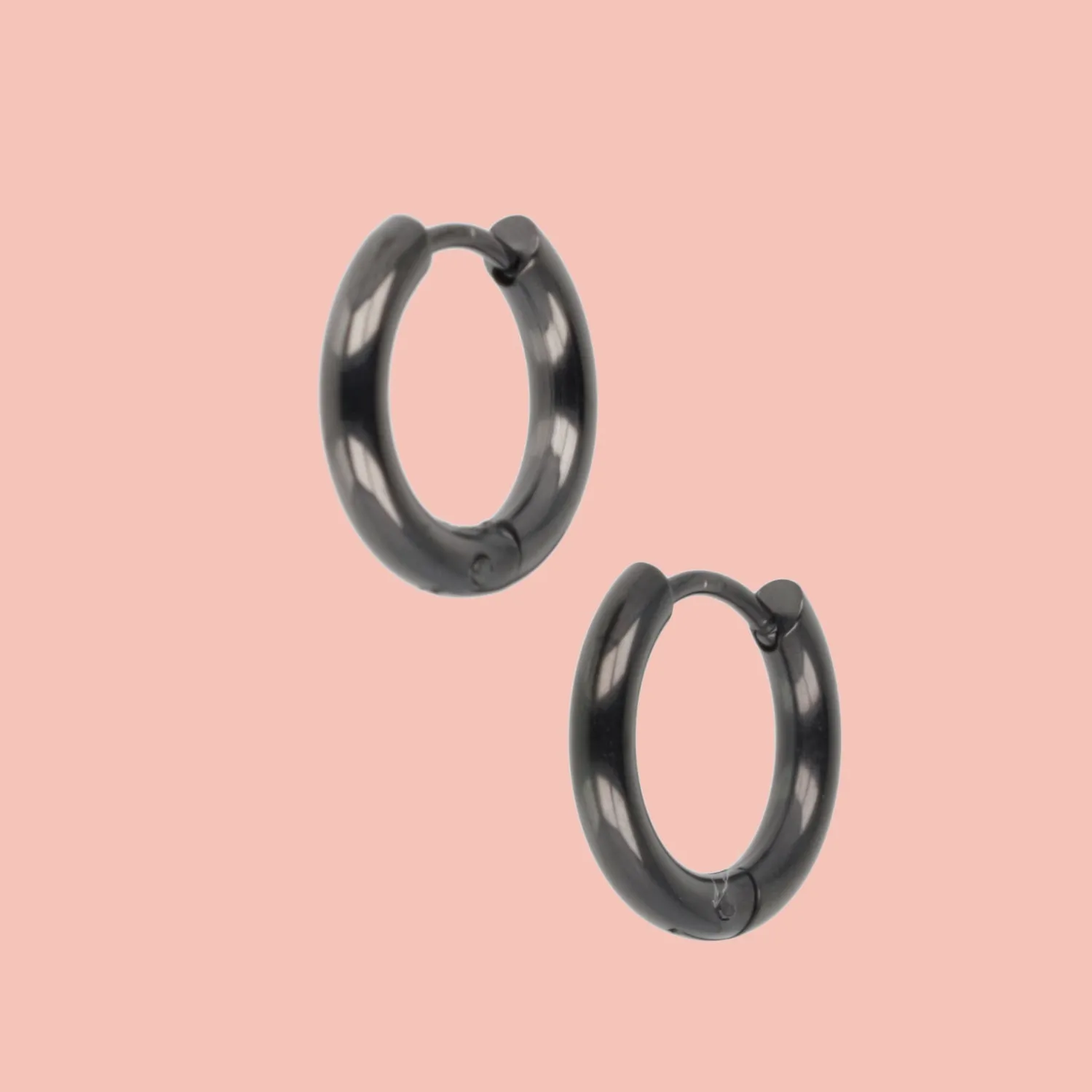 15mm Stainless Steel Hoop Earrings (Black)