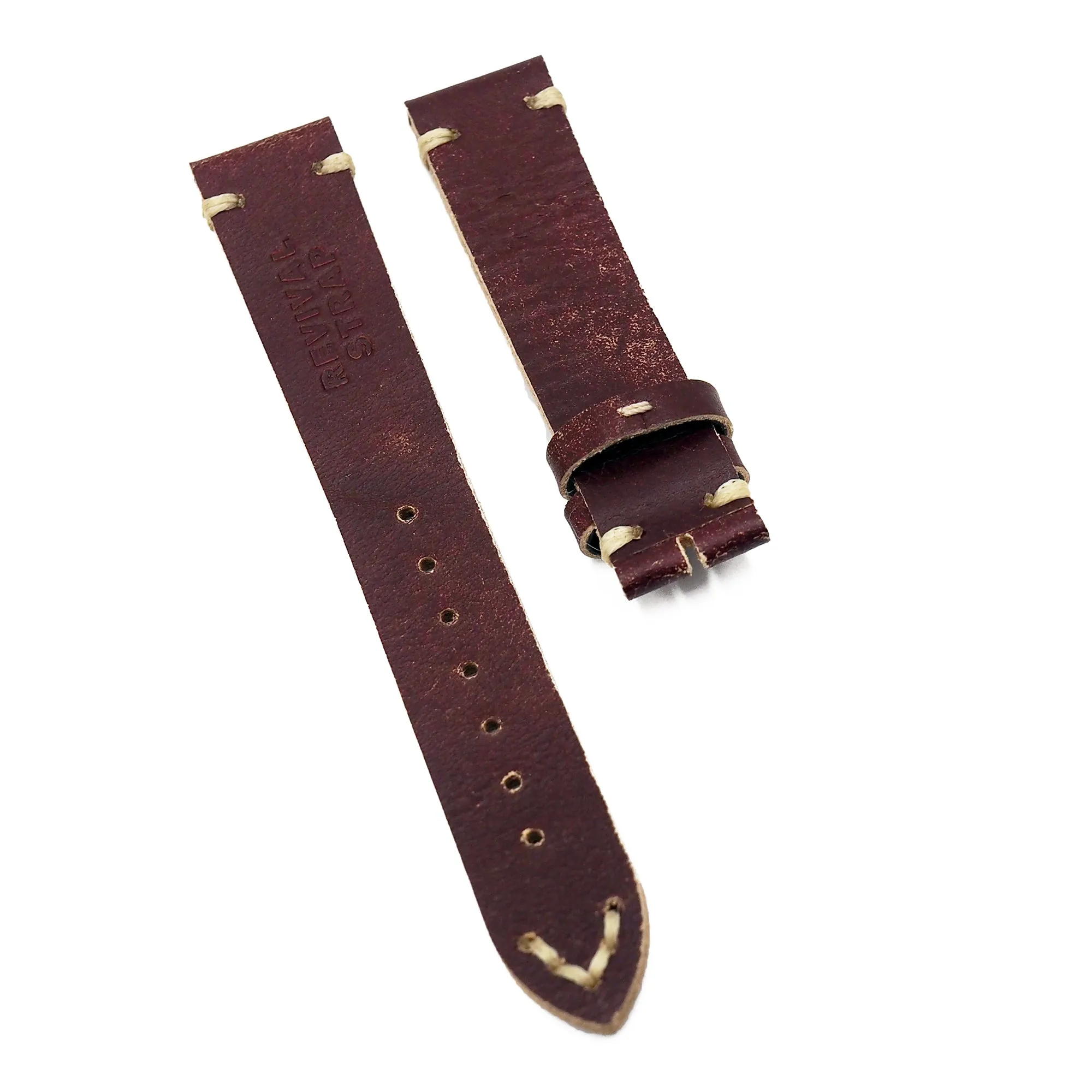 18mm, 20mm, 22mm Vintage Style Italy Mahogany Red Calf Leather Watch Strap