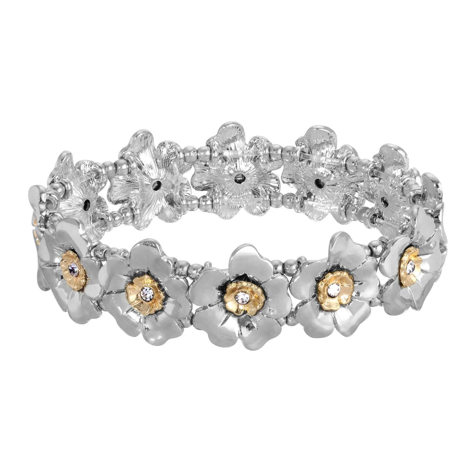 2028 Jewelry Two Tone Crystal Flower Stretch Bracelet