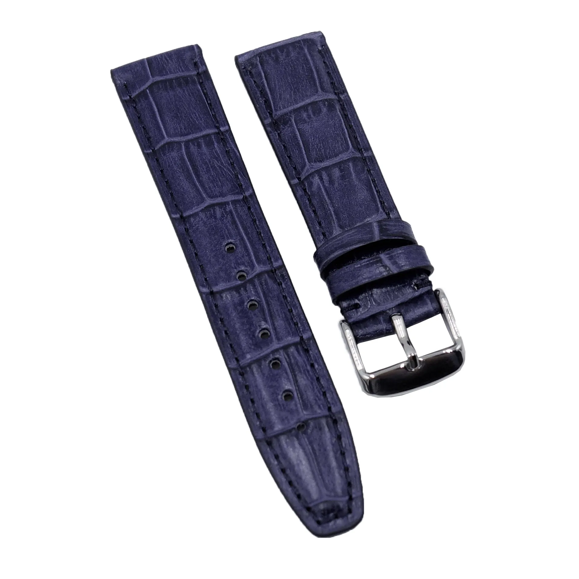 20mm, 21mm, 22mm Berry Blue Alligator Embossed Calf Leather Watch Strap For IWC