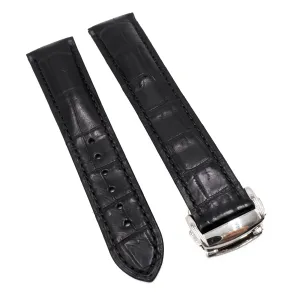 20mm, 21mm, 22mm Black Alligator Leather Watch Strap For Omega