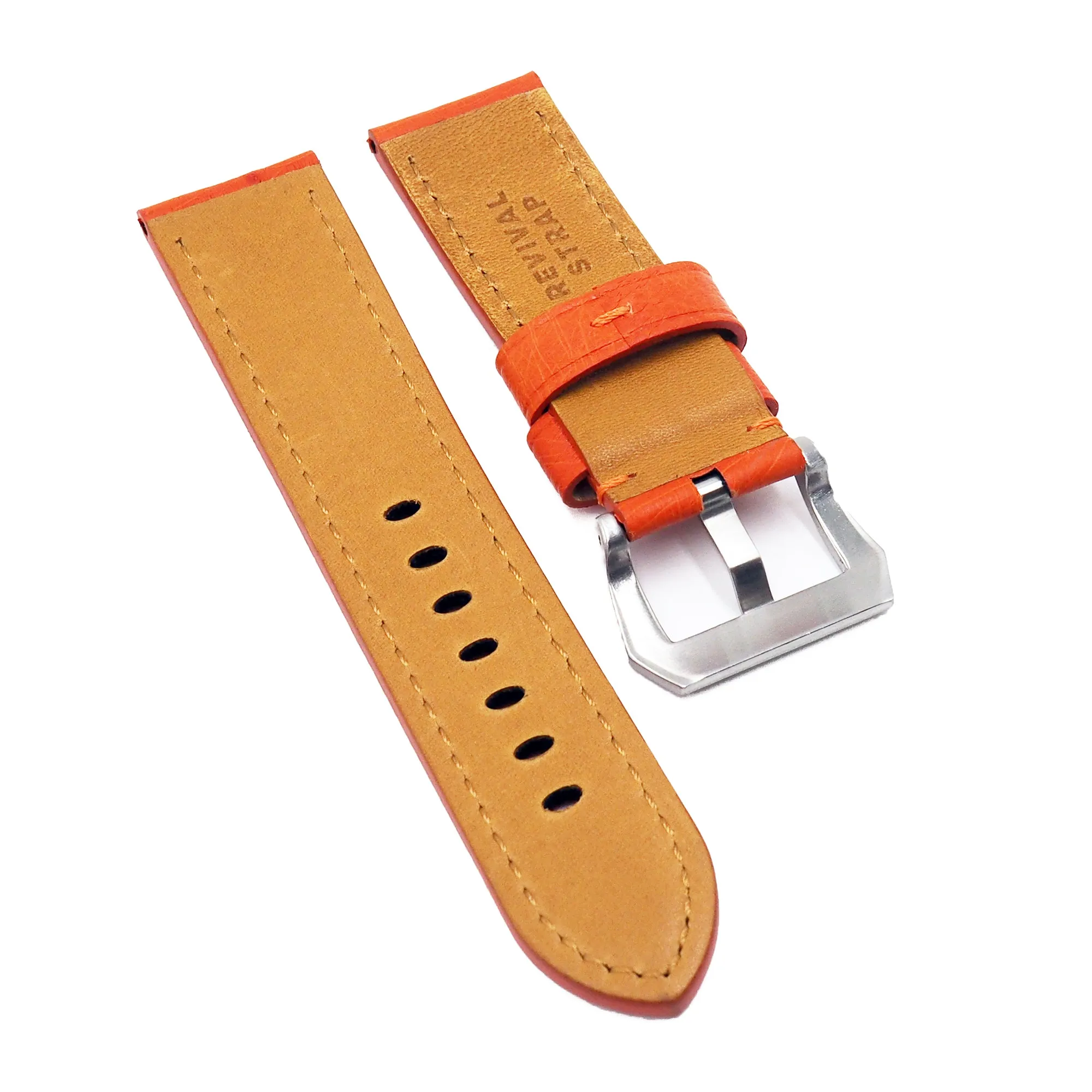 22mm, 24mm Orange Ostrich Leather Watch Strap For Panerai