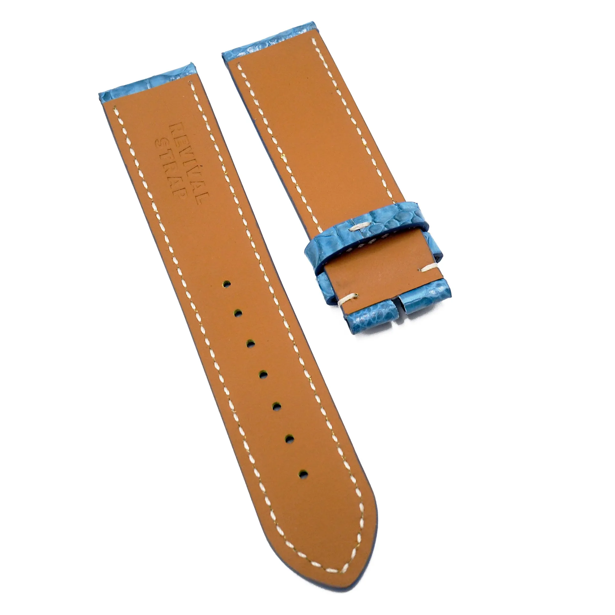 22mm Olympic Blue Turkey Leather Watch Strap, White Stitching