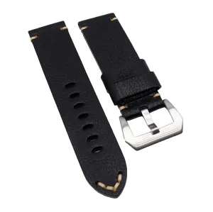 24mm Vintage Style Black Italy Calf Leather Watch Strap