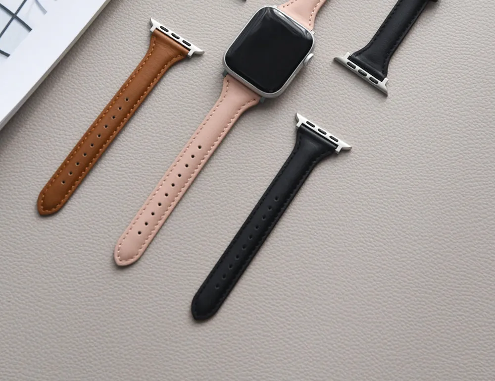 Apple Watch 41mm / 40mm / 38mm | Slim Leather Bands |Pink