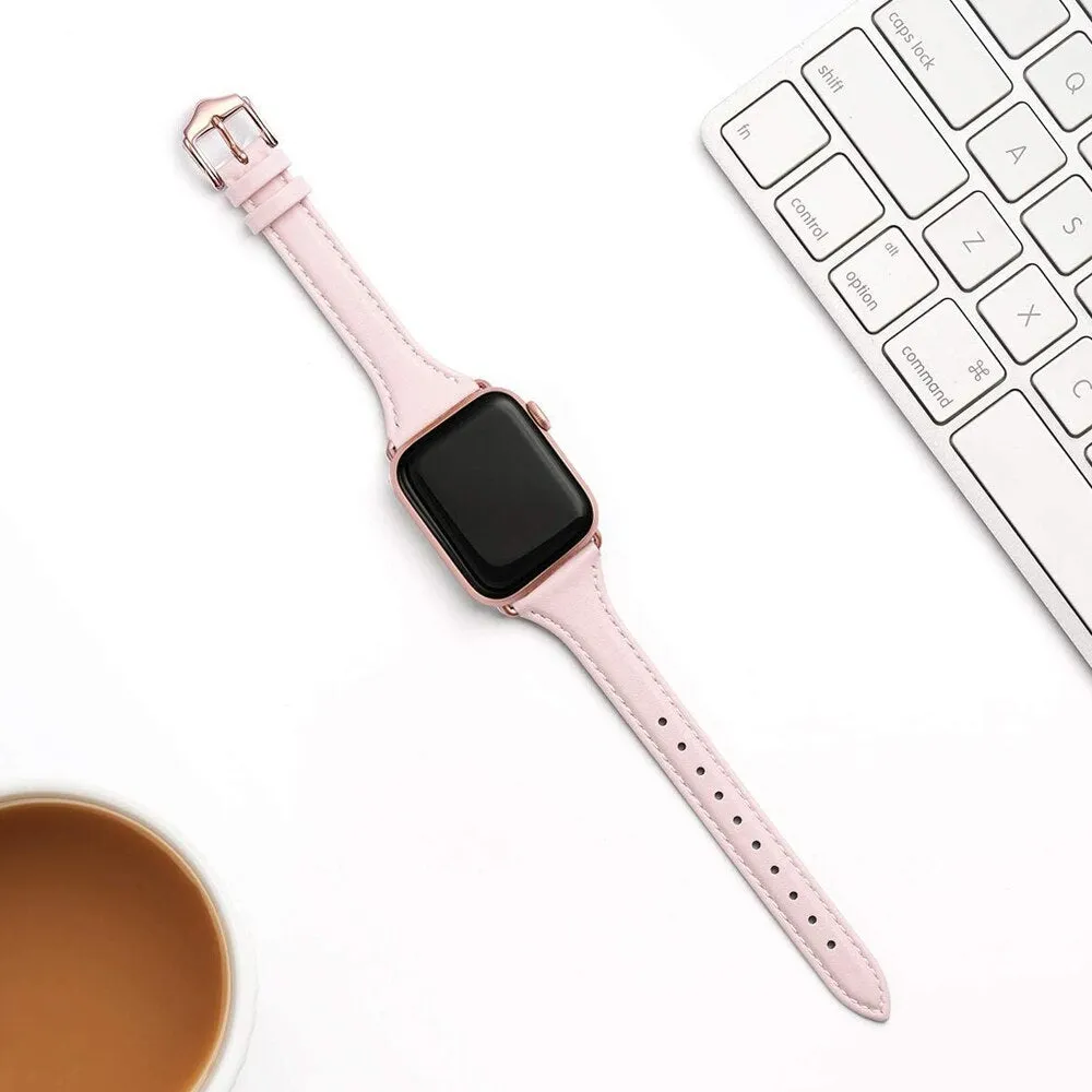 Apple Watch 41mm / 40mm / 38mm | Slim Leather Bands |Pink