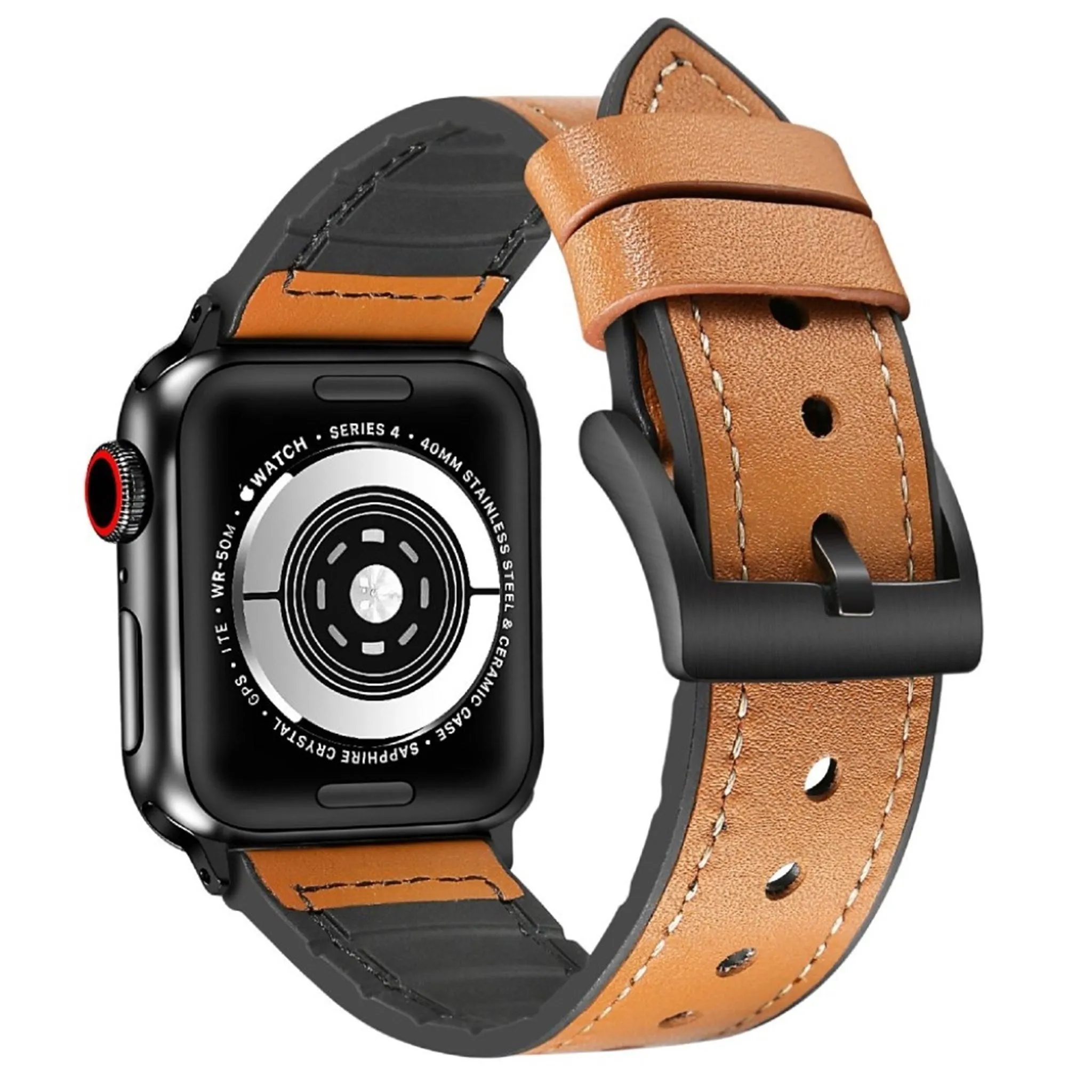 Apple Watch Series 6 / 5 44mm silicone   leather coated watch band - Brown