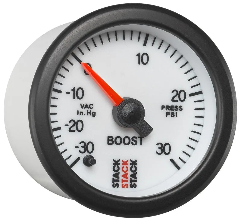 Autometer Stack 52mm -30INHG to  30 PSI (Incl T-Fitting) Pro Stepper Motor Boost Press Gauge - White