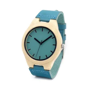 Bamboo Watch F20 Blue Causal Watch Soft Leather Bamboo Wooden Quartz Watches For Men Women Best Gifts With Gift Box