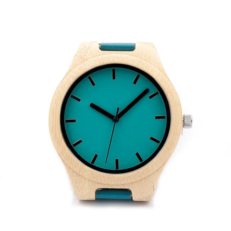 Bamboo Watch F20 Blue Causal Watch Soft Leather Bamboo Wooden Quartz Watches For Men Women Best Gifts With Gift Box