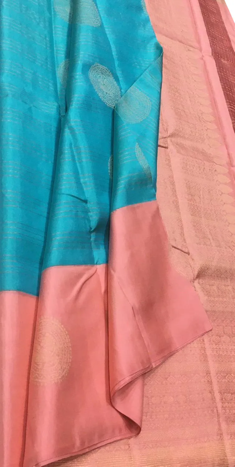 Blue Handloom Kanjeevaram Pure Silk Saree - Elegant and Timeless