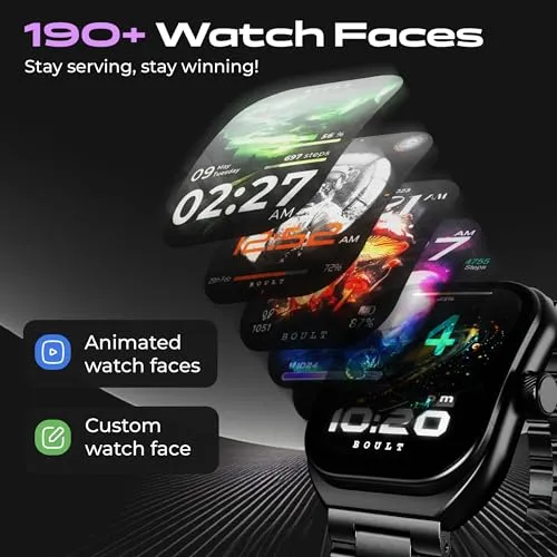 Boult Newly Launched Trail Smart Watch 2.01'' 3D Curved HD Display, Bluetooth Calling, Working Crown, 190 Watchfaces, 500 Nits Brightness, AI Voice Assistant, SpO2 Monitoring, 120  Sports Mode (Metal Black)