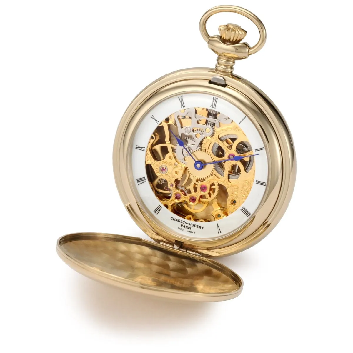 Charles Hubert, Paris 3904-G Pocket Watch with 17 Jewel Wind Up Mechanical Movement, Gold Plated Steel Double Hunting Case