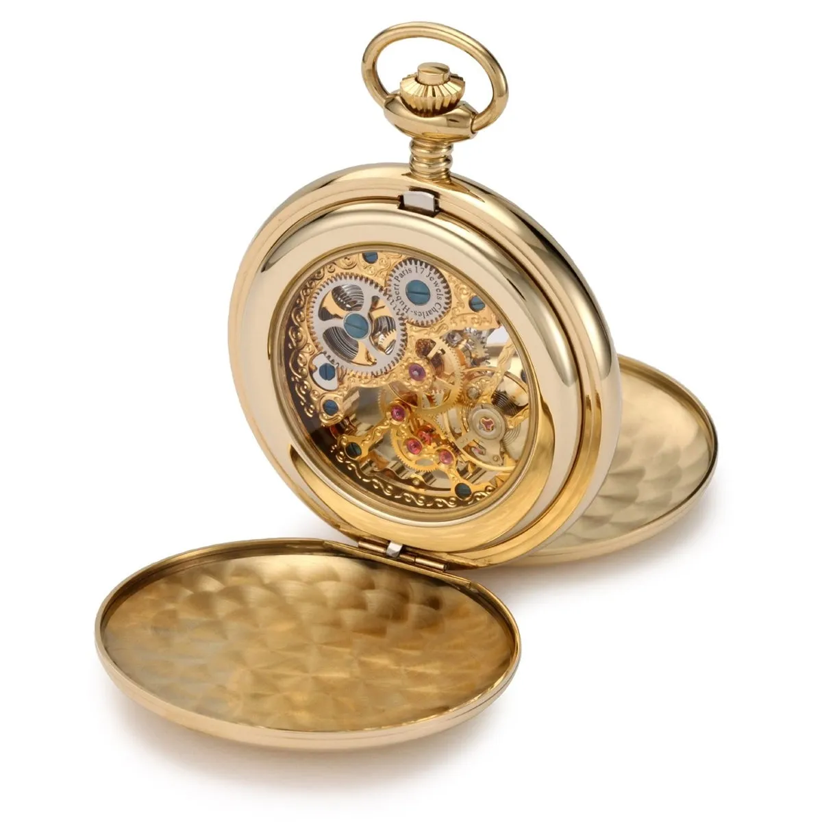 Charles Hubert, Paris 3904-G Pocket Watch with 17 Jewel Wind Up Mechanical Movement, Gold Plated Steel Double Hunting Case