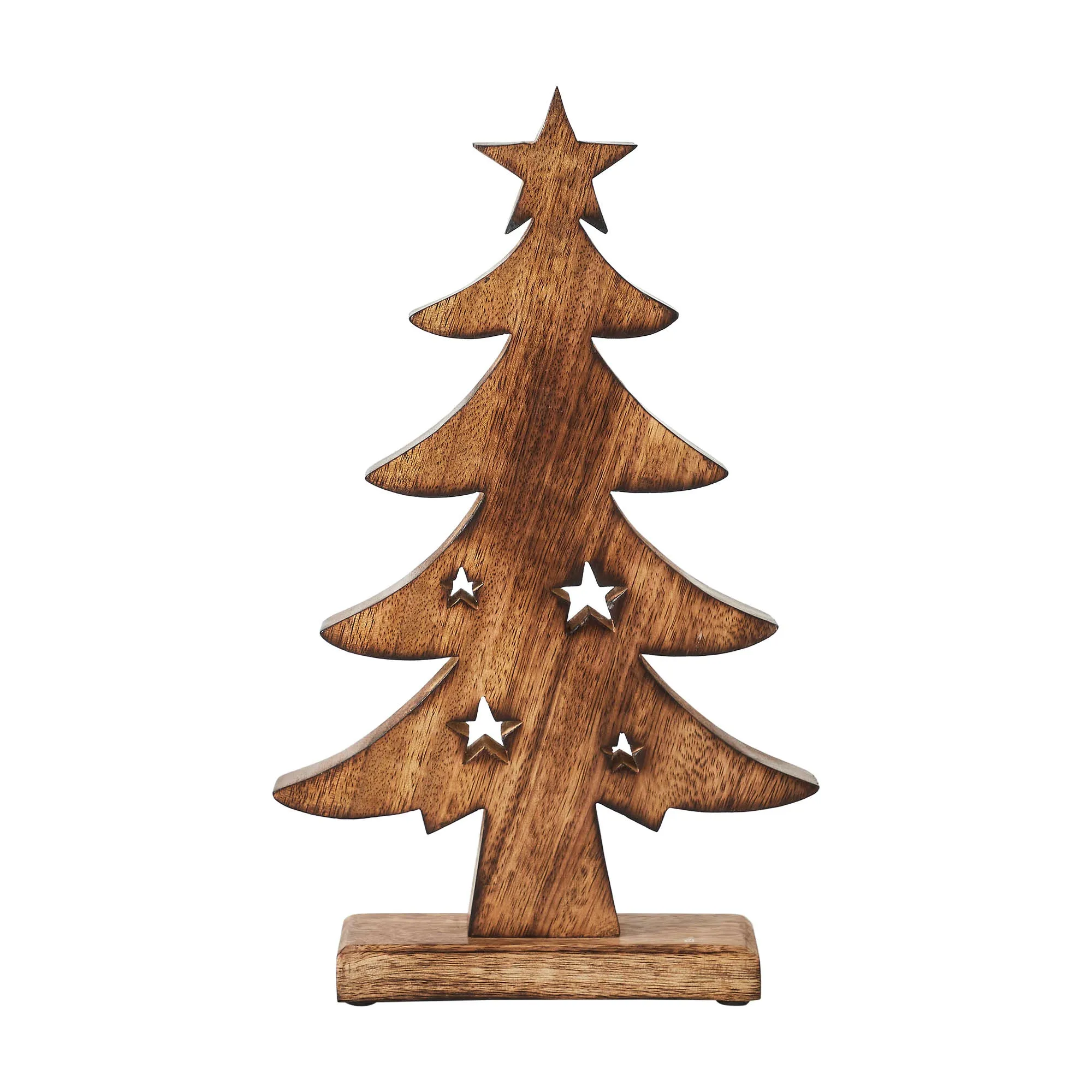 Christmas Tree Two Toned White Natural Wooden Figurine 13.75x8.25x2