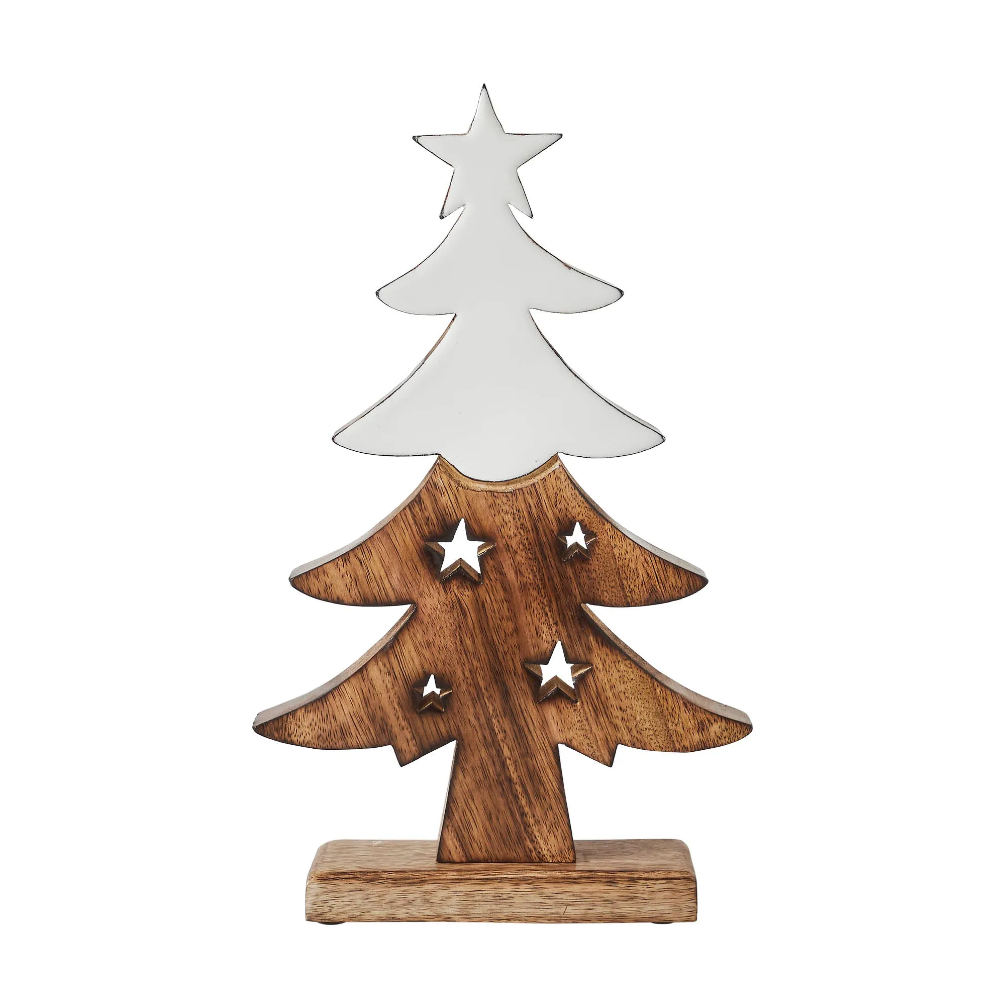 Christmas Tree Two Toned White Natural Wooden Figurine 13.75x8.25x2