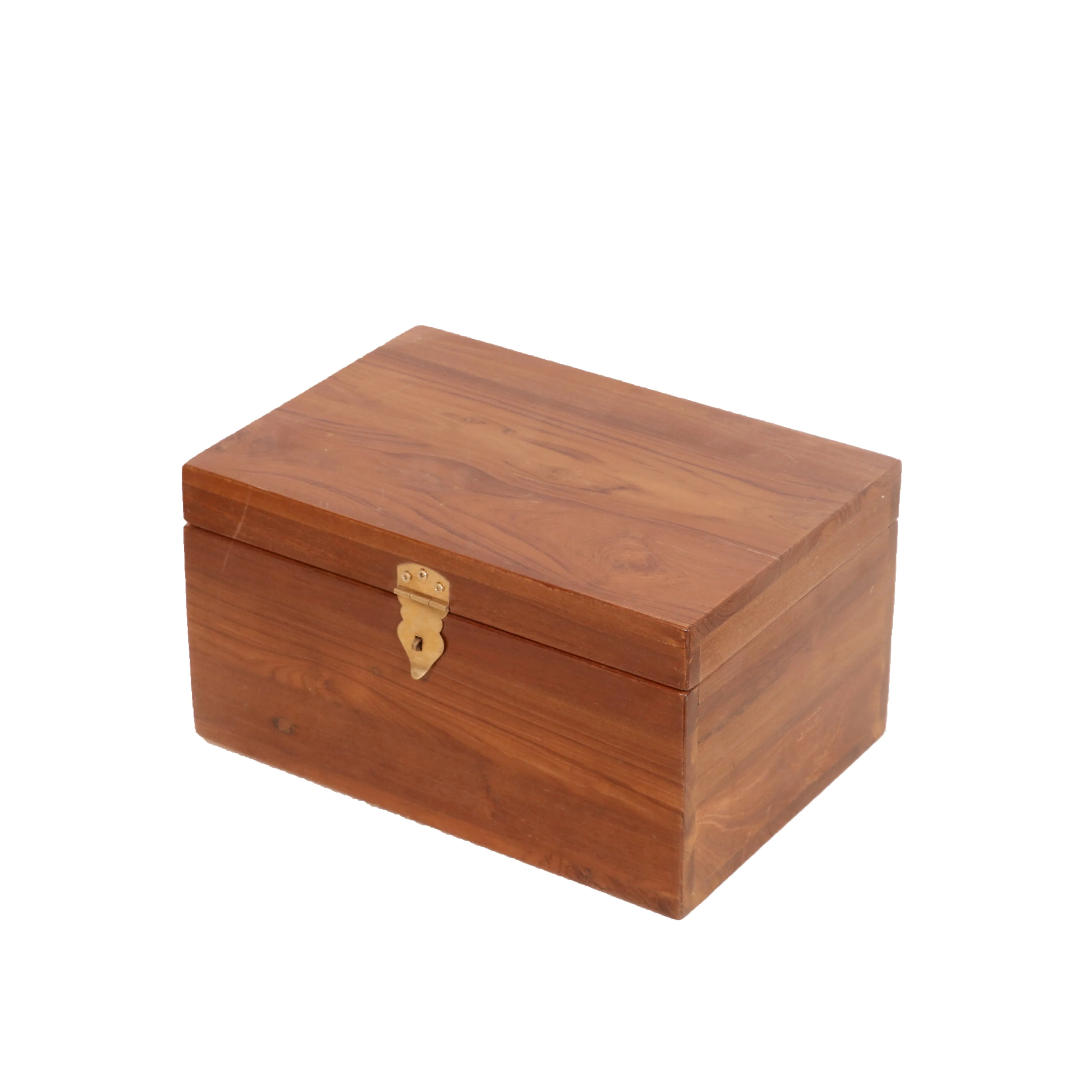 Compact teak multi compartment jewelry box