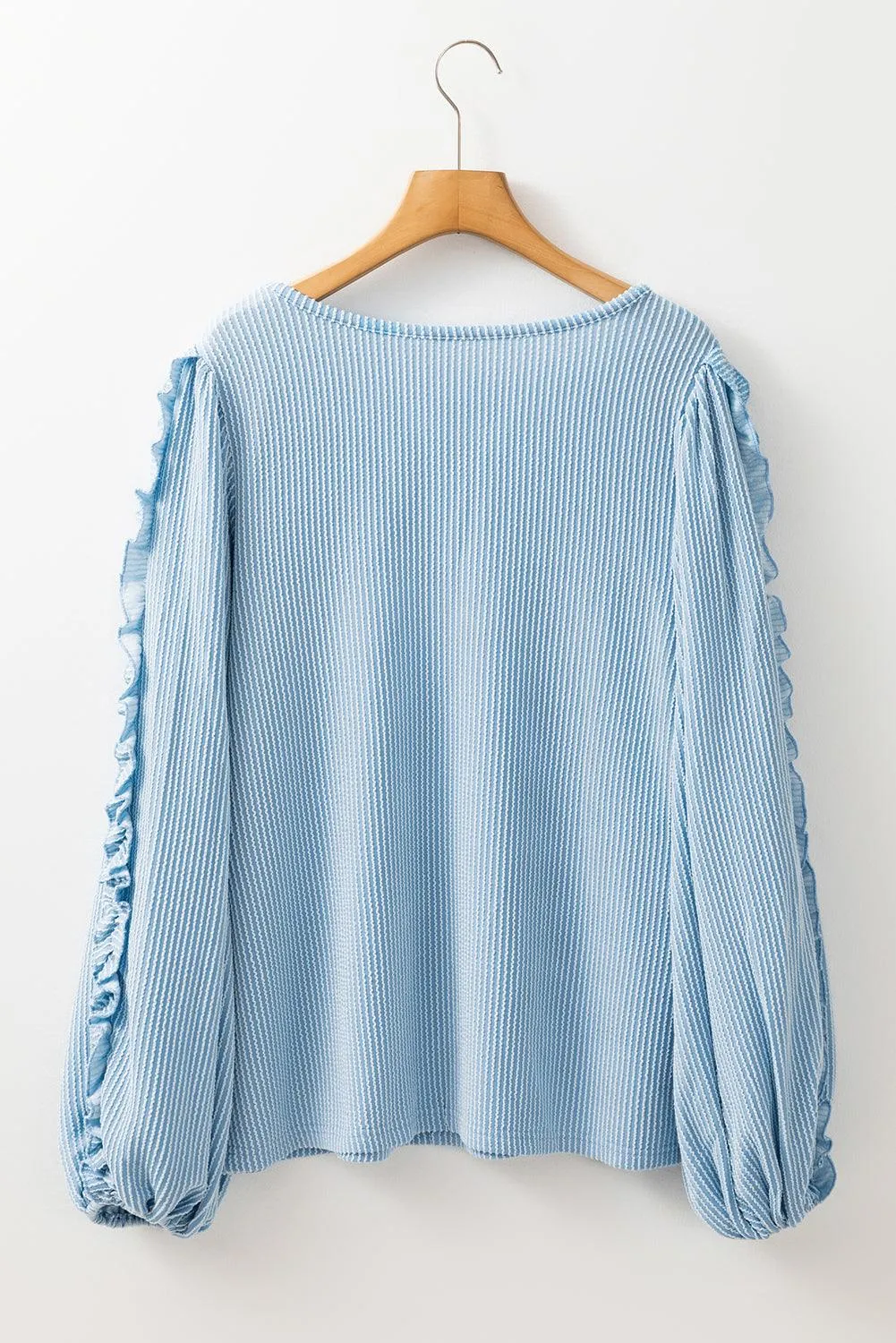 Corduroy Baby Blue Frilly Puff Sleeve Sweater