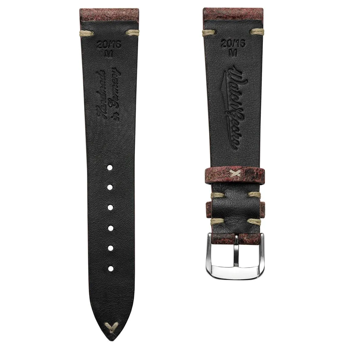 Dexter Cracked Finish Leather Watch Strap - Matte Bordeaux