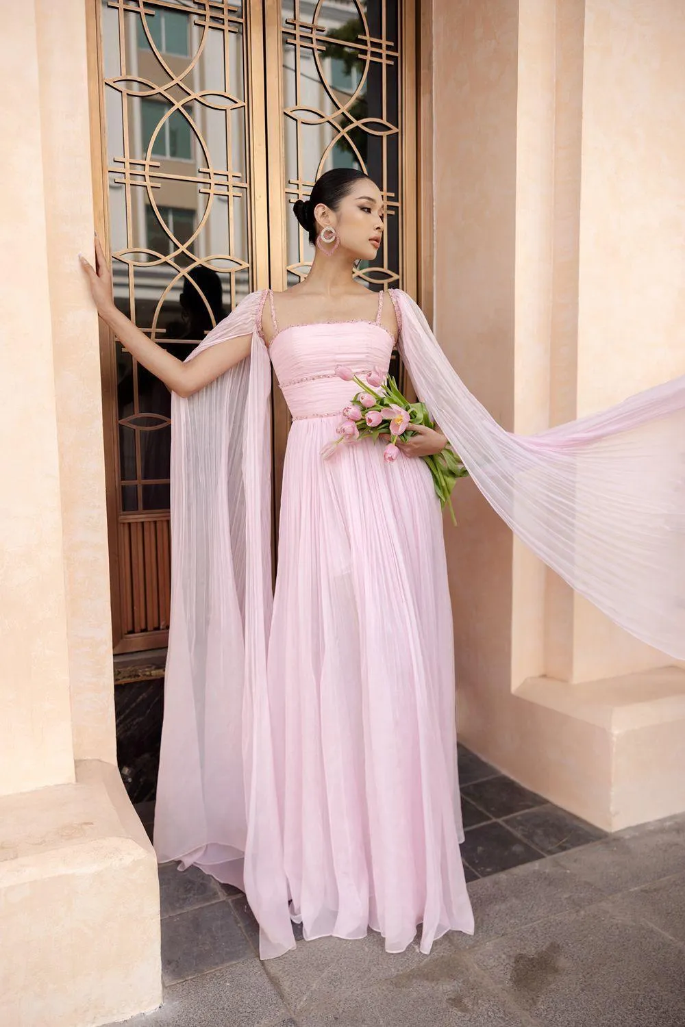 Esperanza A-line Square Neck Silk Floor Length Dress