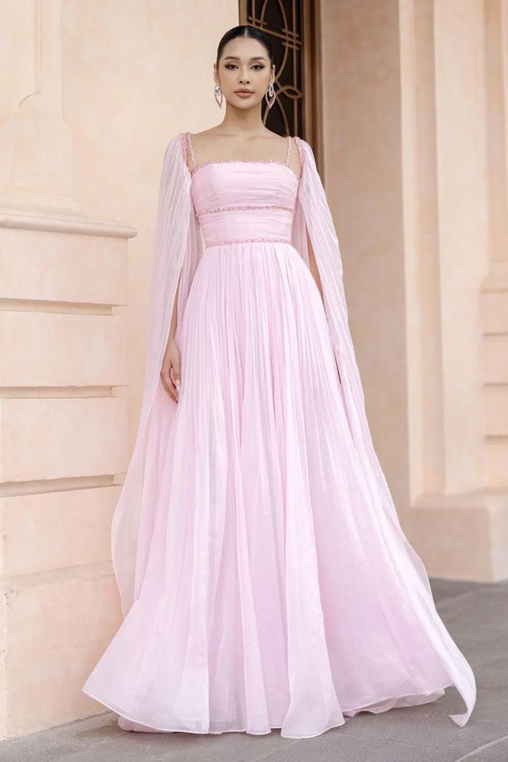 Esperanza A-line Square Neck Silk Floor Length Dress