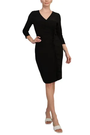 Evan Picone Side Ruffle V-neck 3/4 Sleeve ITY Dress