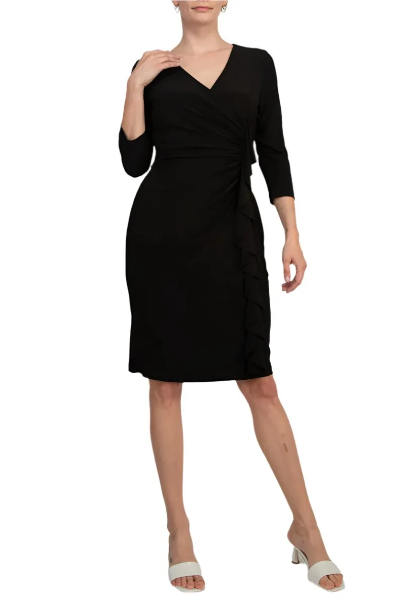 Evan Picone Side Ruffle V-neck 3/4 Sleeve ITY Dress