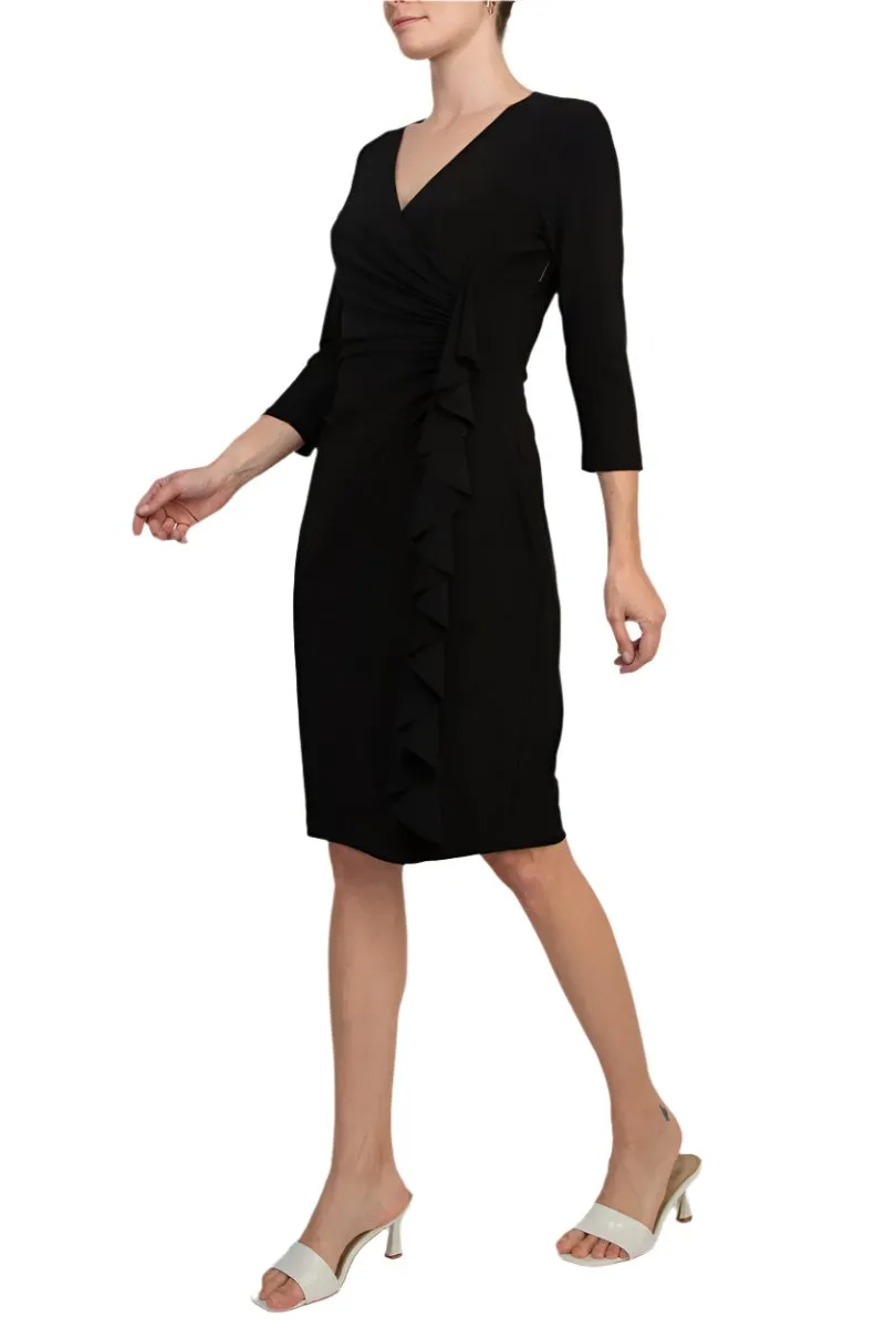 Evan Picone Side Ruffle V-neck 3/4 Sleeve ITY Dress