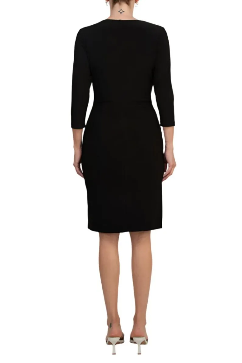 Evan Picone Side Ruffle V-neck 3/4 Sleeve ITY Dress