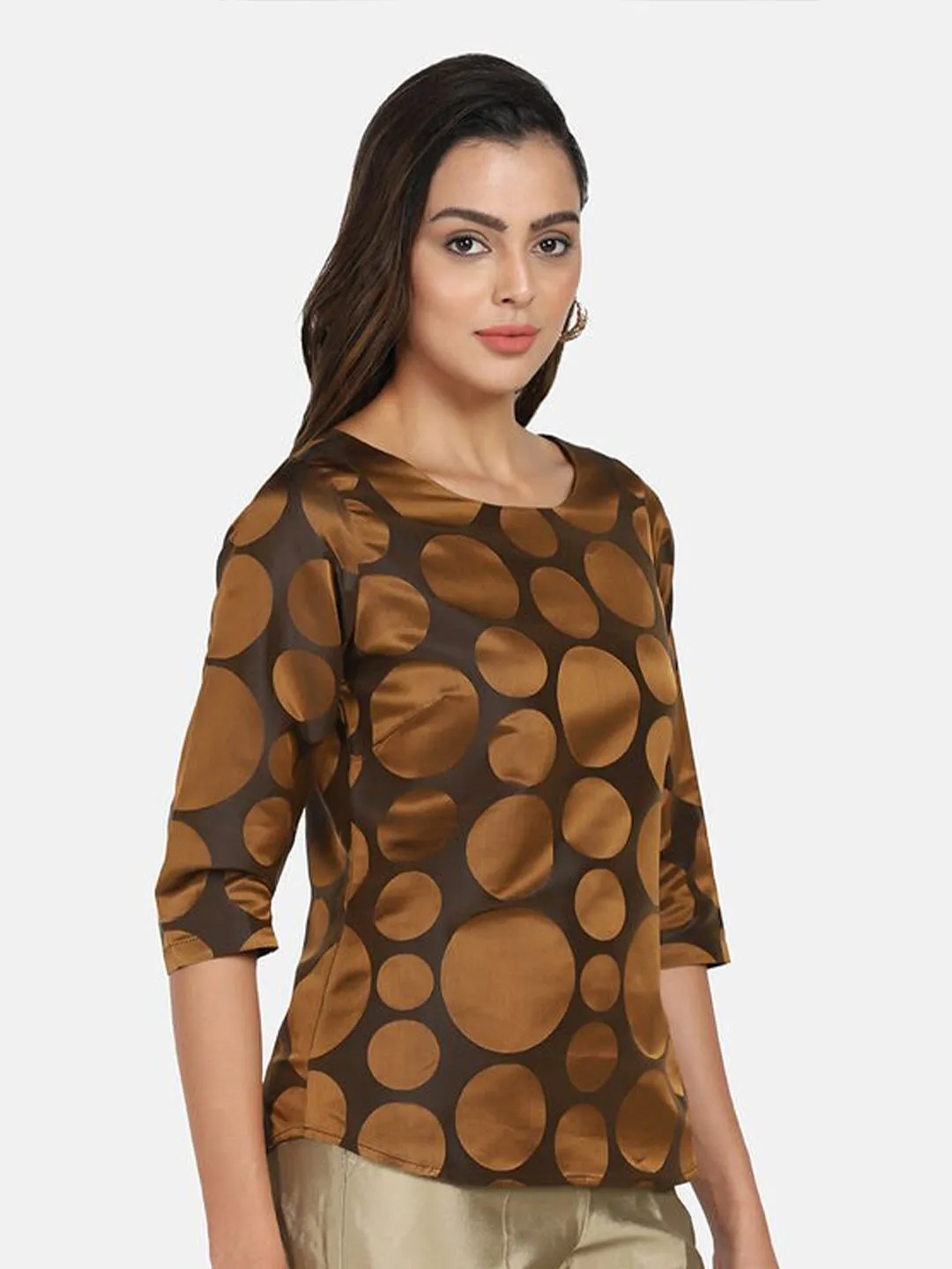 Formal Pure Silk Top - Copper Brown