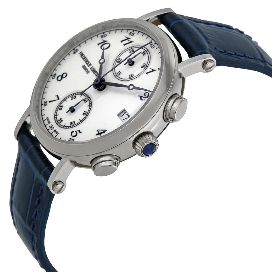 Frederique Constant Classics Chronograph White Dial Blue Leather Ladies Watch FC-291A2R6