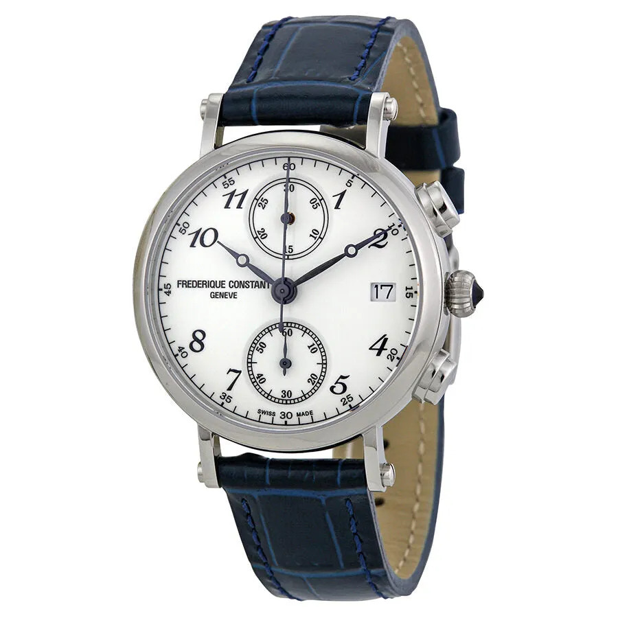 Frederique Constant Classics Chronograph White Dial Blue Leather Ladies Watch FC-291A2R6