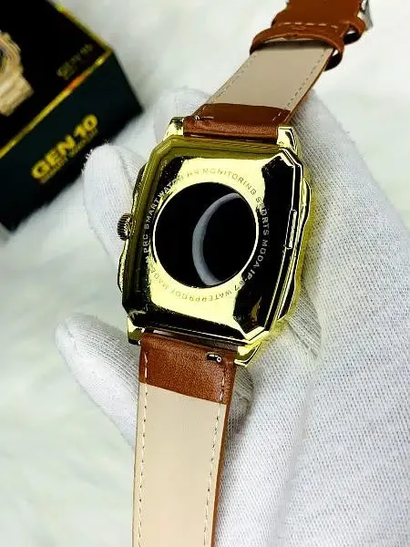 Gen-10 Smart Metal Watch With Gold & Lather Belt