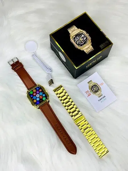 Gen-10 Smart Metal Watch With Gold & Lather Belt