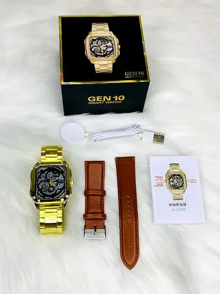 Gen-10 Smart Metal Watch With Gold & Lather Belt