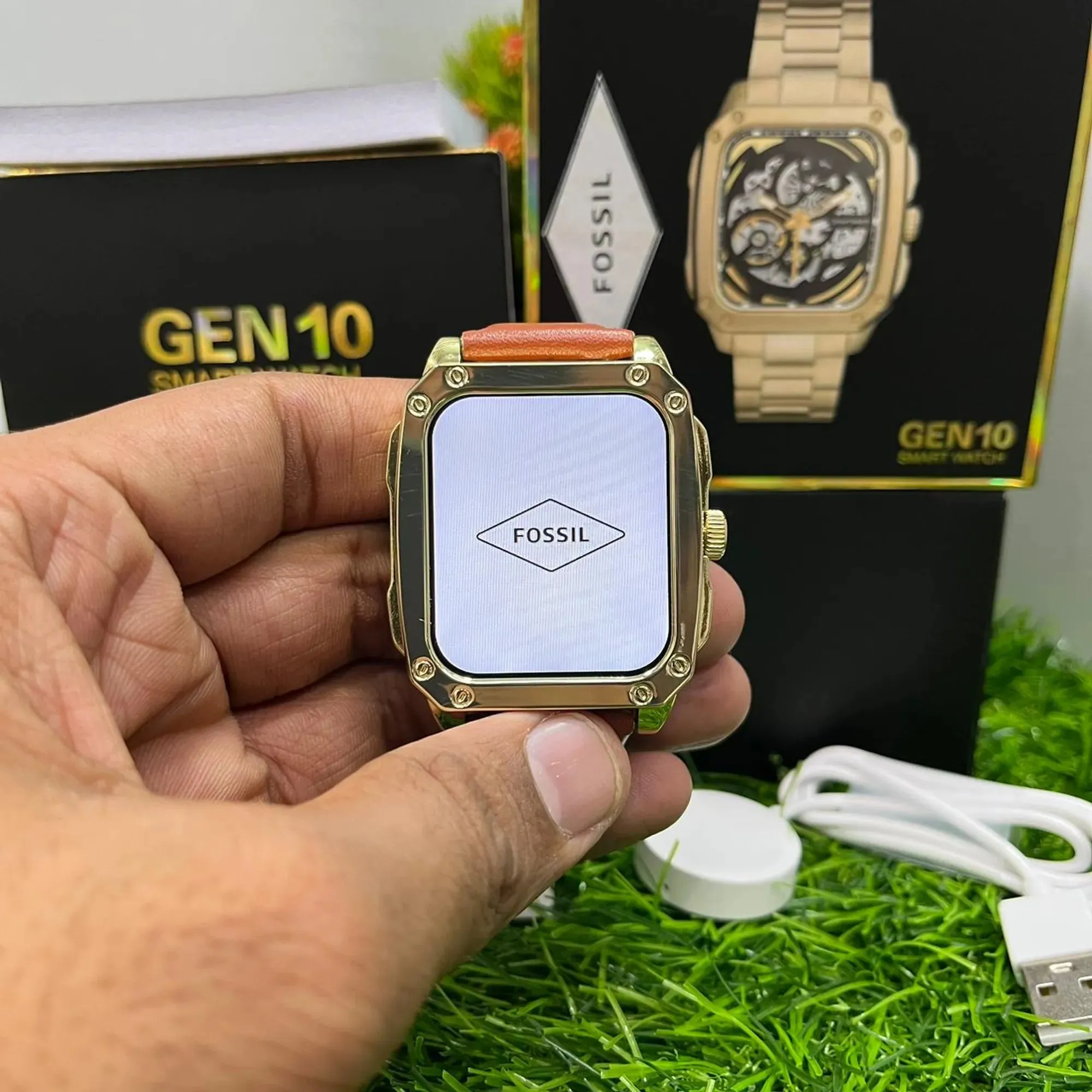 Gen-10 Smart Metal Watch With Gold & Lather Belt