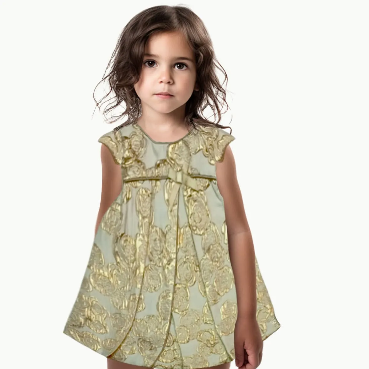 Girls Gold Floral Embossed Dress | Formal | Occasion Wear | Age 3 months – 2 Years