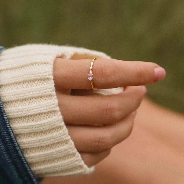 Gold Dainty Rose Quartz Ring