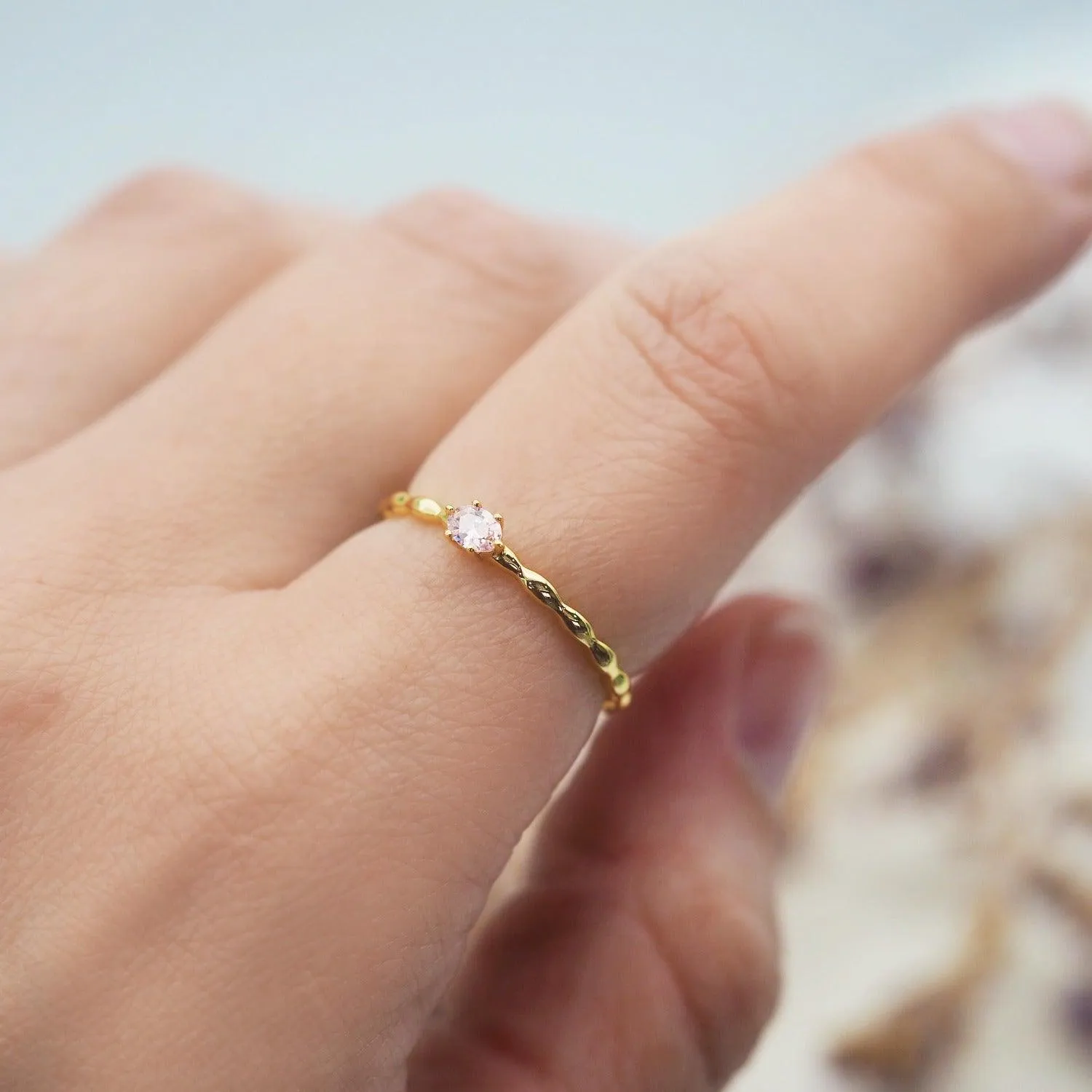 Gold Dainty Rose Quartz Ring