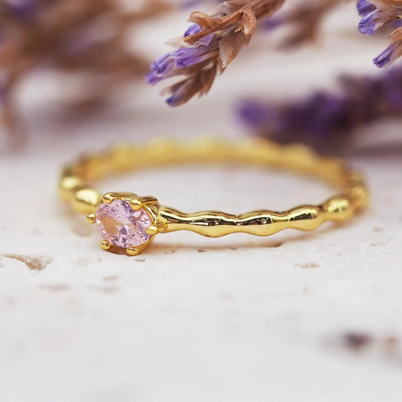 Gold Dainty Rose Quartz Ring