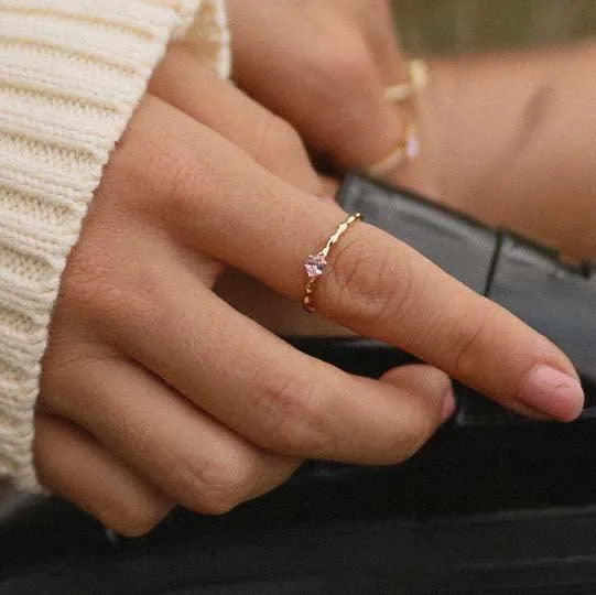 Gold Dainty Rose Quartz Ring