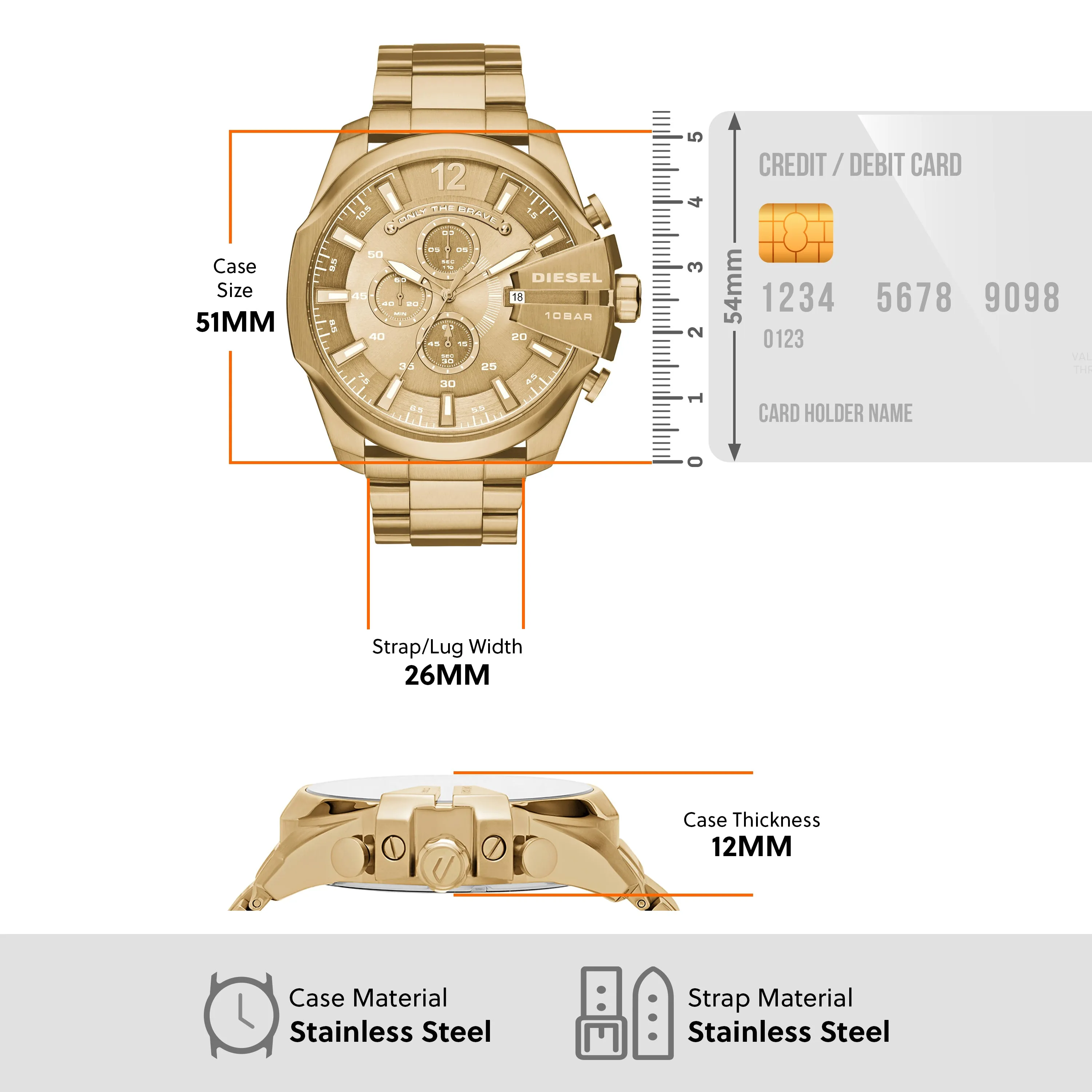 Gold-Tone Stainless Steel Diesel Mega Chief Chronograph Watch DZ4360