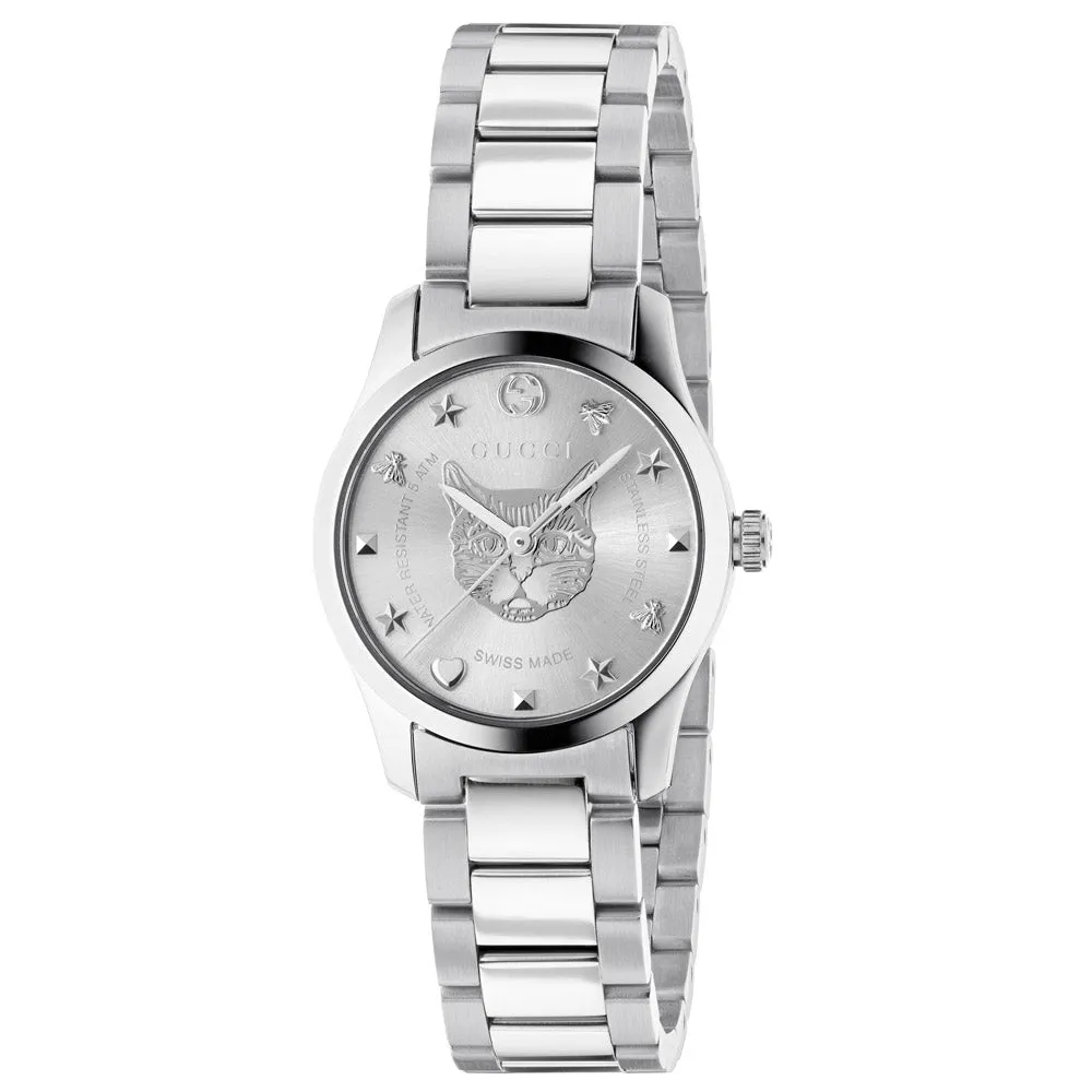 Gucci G-Timeless 27mm Silver Dial Stainless Steel Ladies Watch YA126595