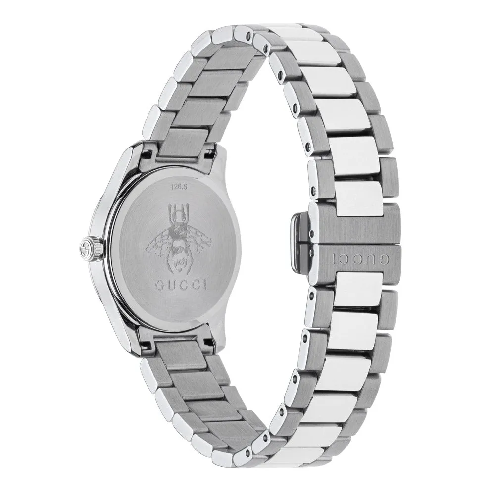 Gucci G-Timeless 27mm Silver Dial Stainless Steel Ladies Watch YA126595