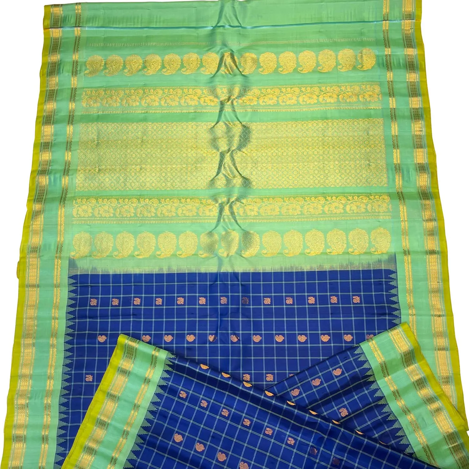 Handloom Gadwal Silk Saree - Elegant Blue Design