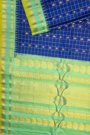 Handloom Gadwal Silk Saree - Elegant Blue Design