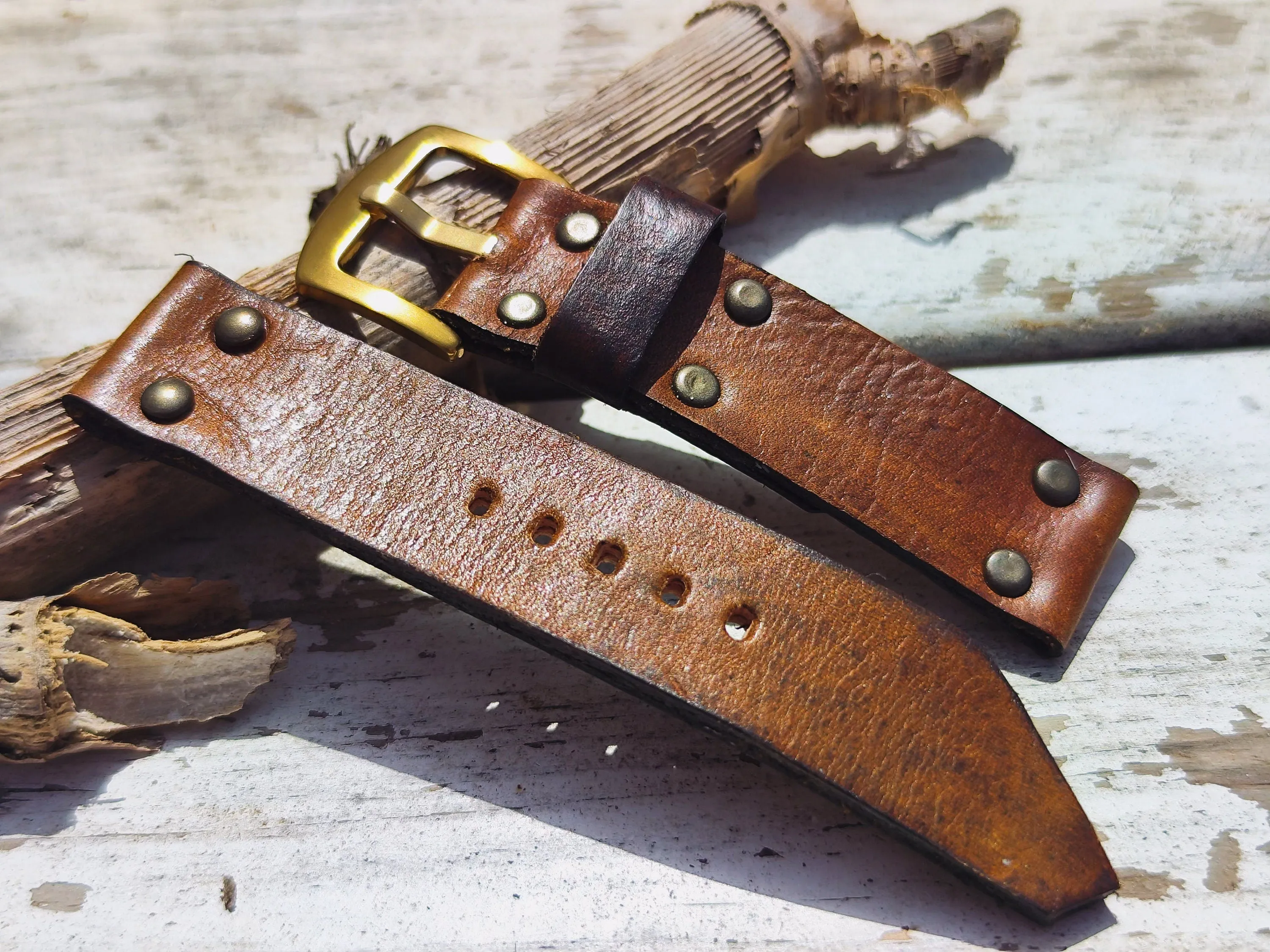 Handmade Vintage  Brown Leather Watch Band – Fits Standard & Apple Watches (22mm)