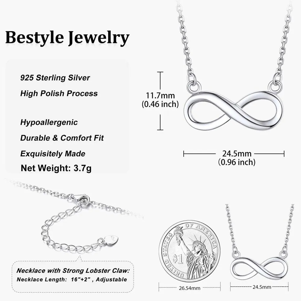 Infinity Pendant Necklace Sterling Silver Chain Necklace for Women Girls Eternity Love Infinity Jewelry for Mom Wife Daughter