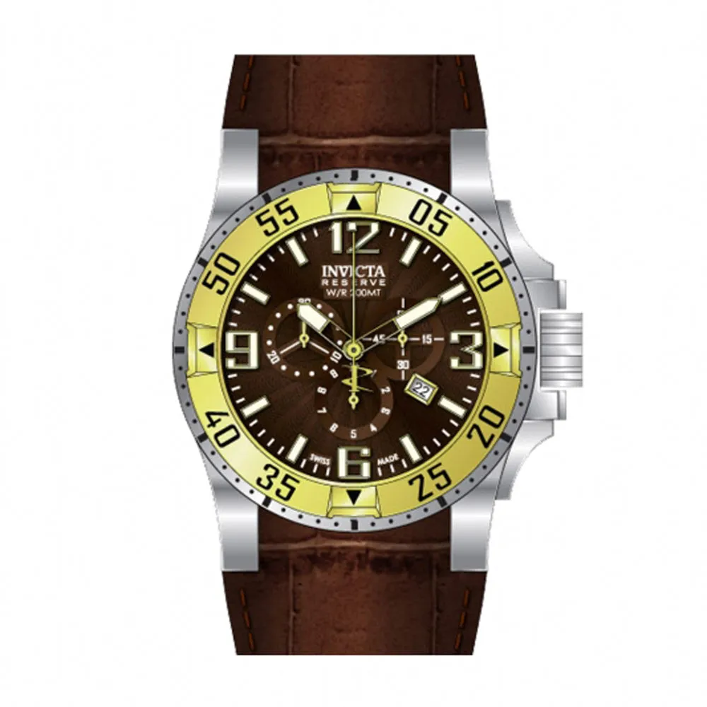 Invicta 10906 Men's Reserve Excursion Gold Tone Bezel Brown Textured Dial Chronograph Brown Leather Strap Dive Watch